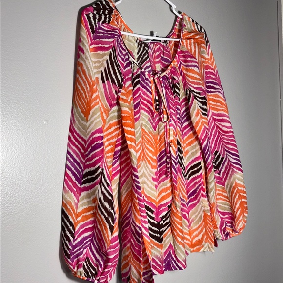 Trina Turk Pink and Orange Zigzag Blouse - Picture 1 of 6